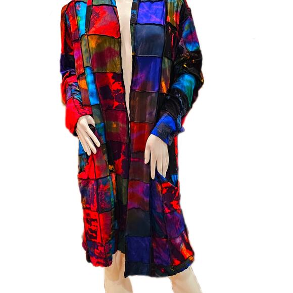 Patchwork Tie Dye Batik Long Cardigan Kimono OS NWT - Picture 7 of 12